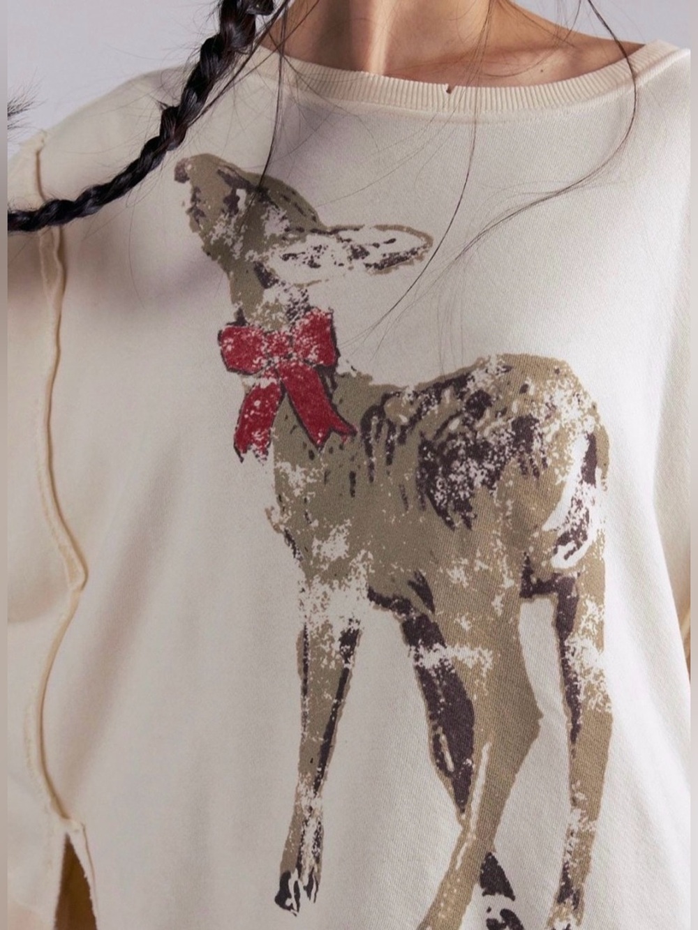 NWT Free People M We the Free Graphic Pullover Camden in Deer 🦌 Combo Sweatshirt - Picture 3 of 6